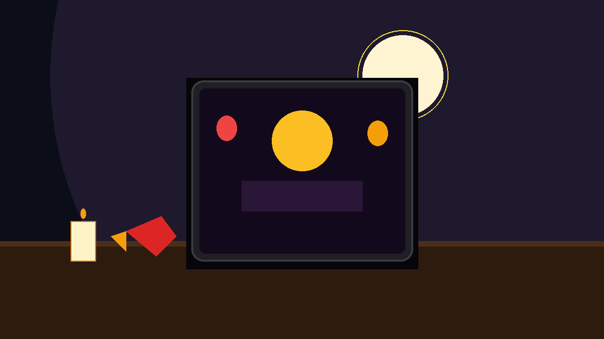 Parent and child admiring Mid-Autumn glowing lantern display on old tablet