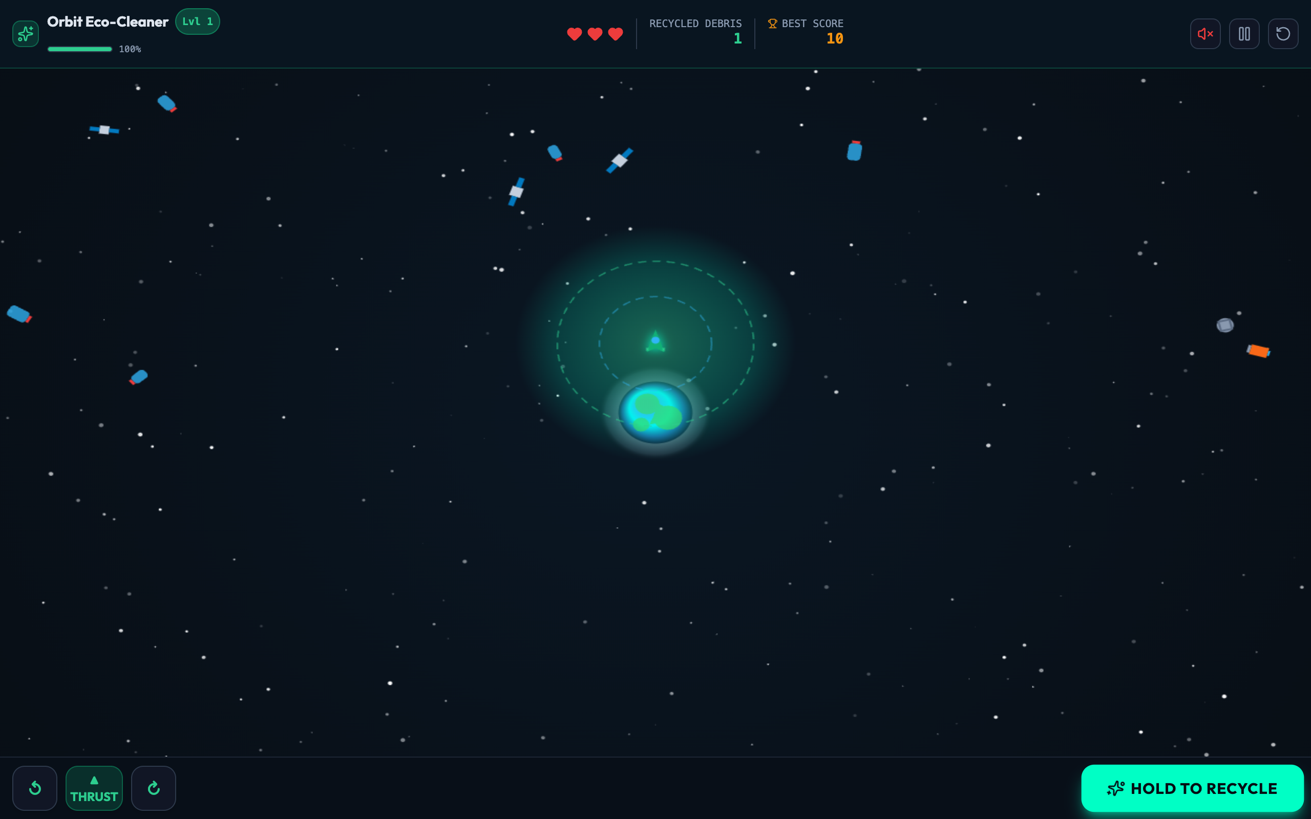 Orbit Eco-Cleaner 8-Bit Space Debris Gameplay Screenshot