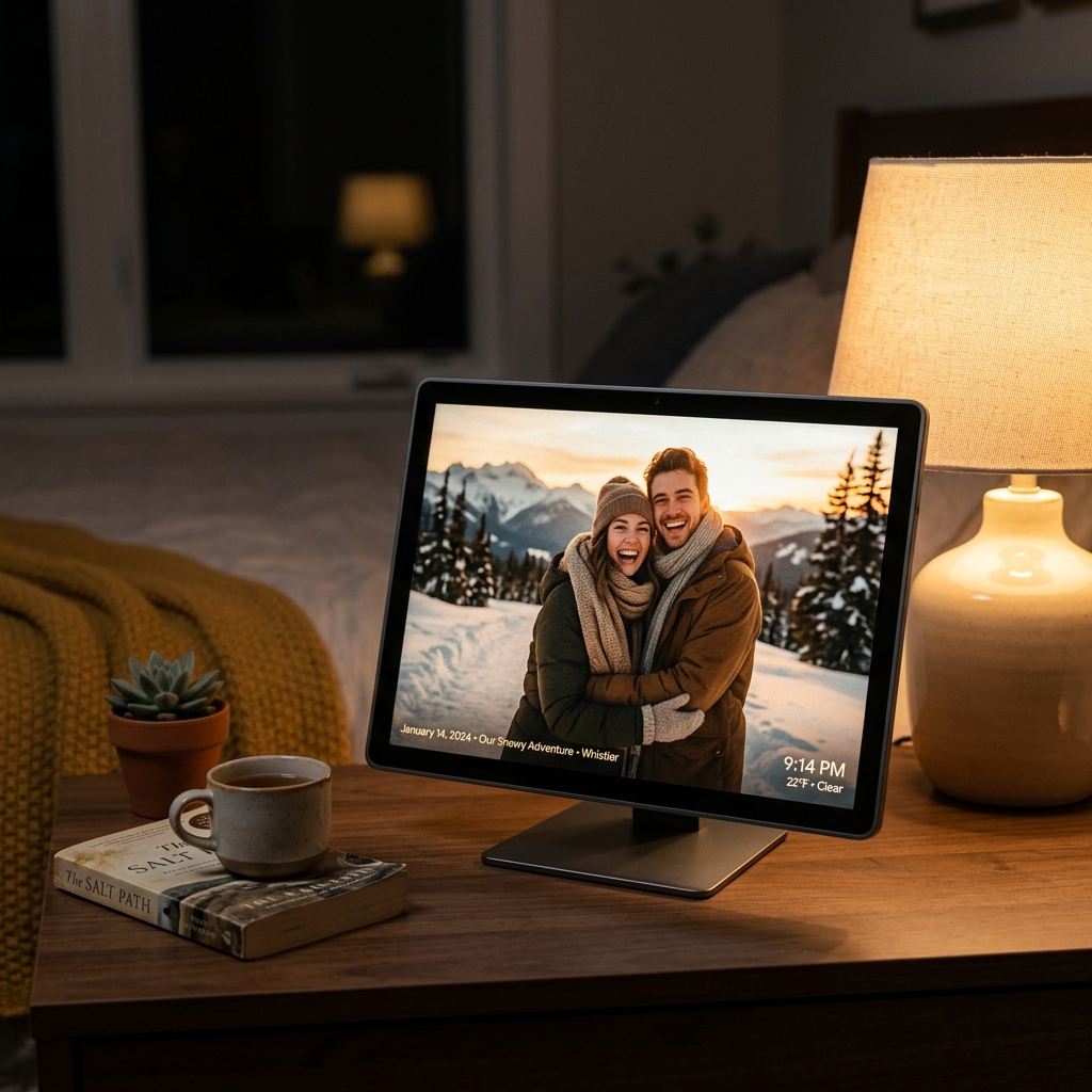 Digital Photo Frame slideshow display set on nightstand