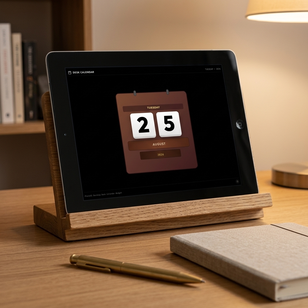 Vintage Wooden Desk Calendar on Old iPad